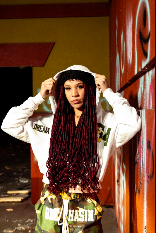 DC zip up hoodie white/ camo cropped