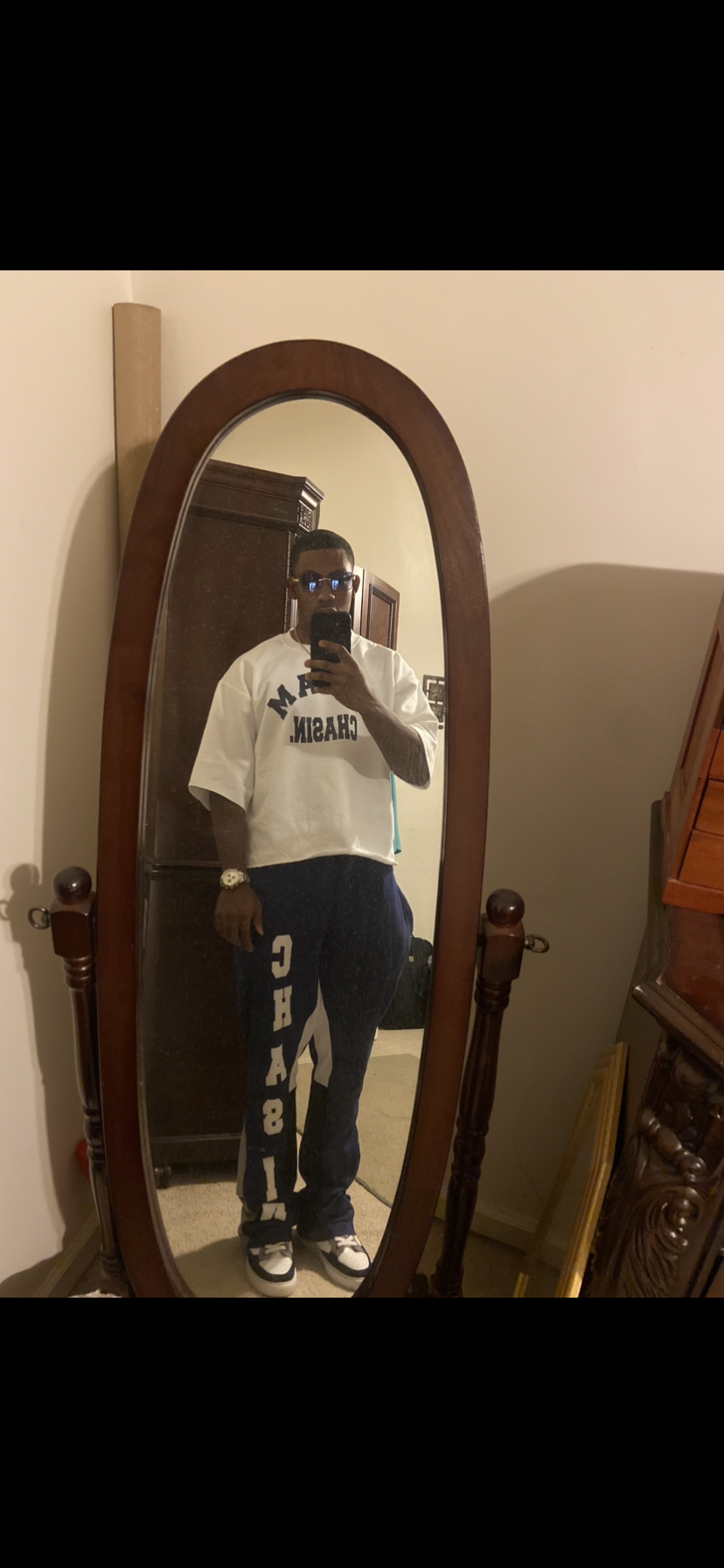 Oversized Crewneck T shirt White/Navy Blue