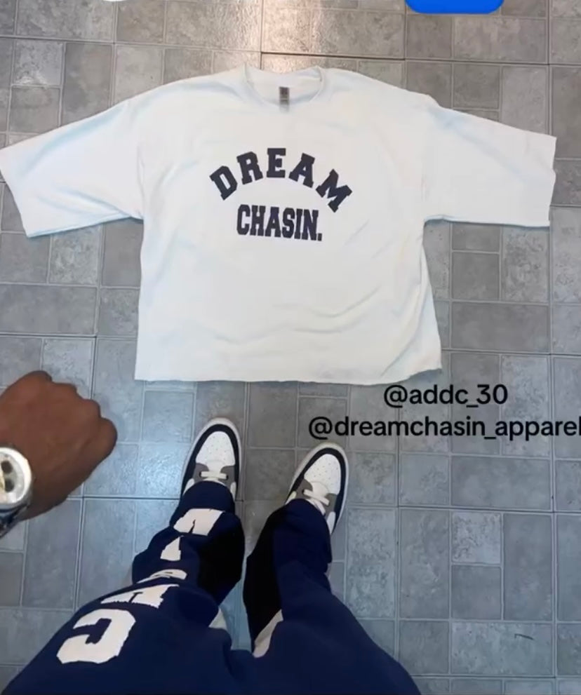 Oversized Crewneck T shirt White/Navy Blue