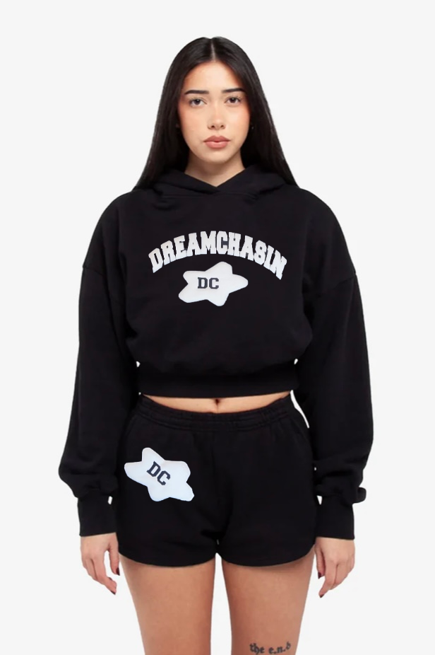 BLACK CROP HOODIE SHORT SET( WITH STAR ON HOODIE)